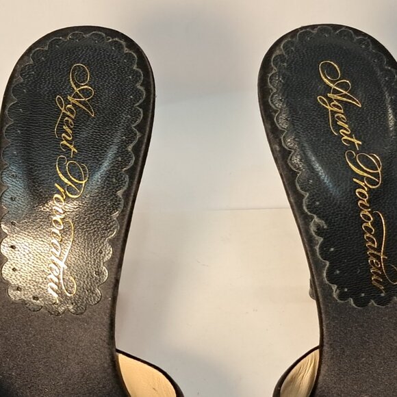 Agent Provocateur Elice Mules Satin 4.5" Stiletto Heels Feathers Black - Picture 4 of 10